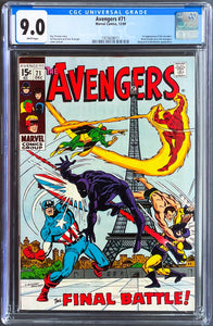 AVENGERS #71 CGC 9.0 OW WHITE PAGES 🔥 1st INVADERS (UNPRESSED)