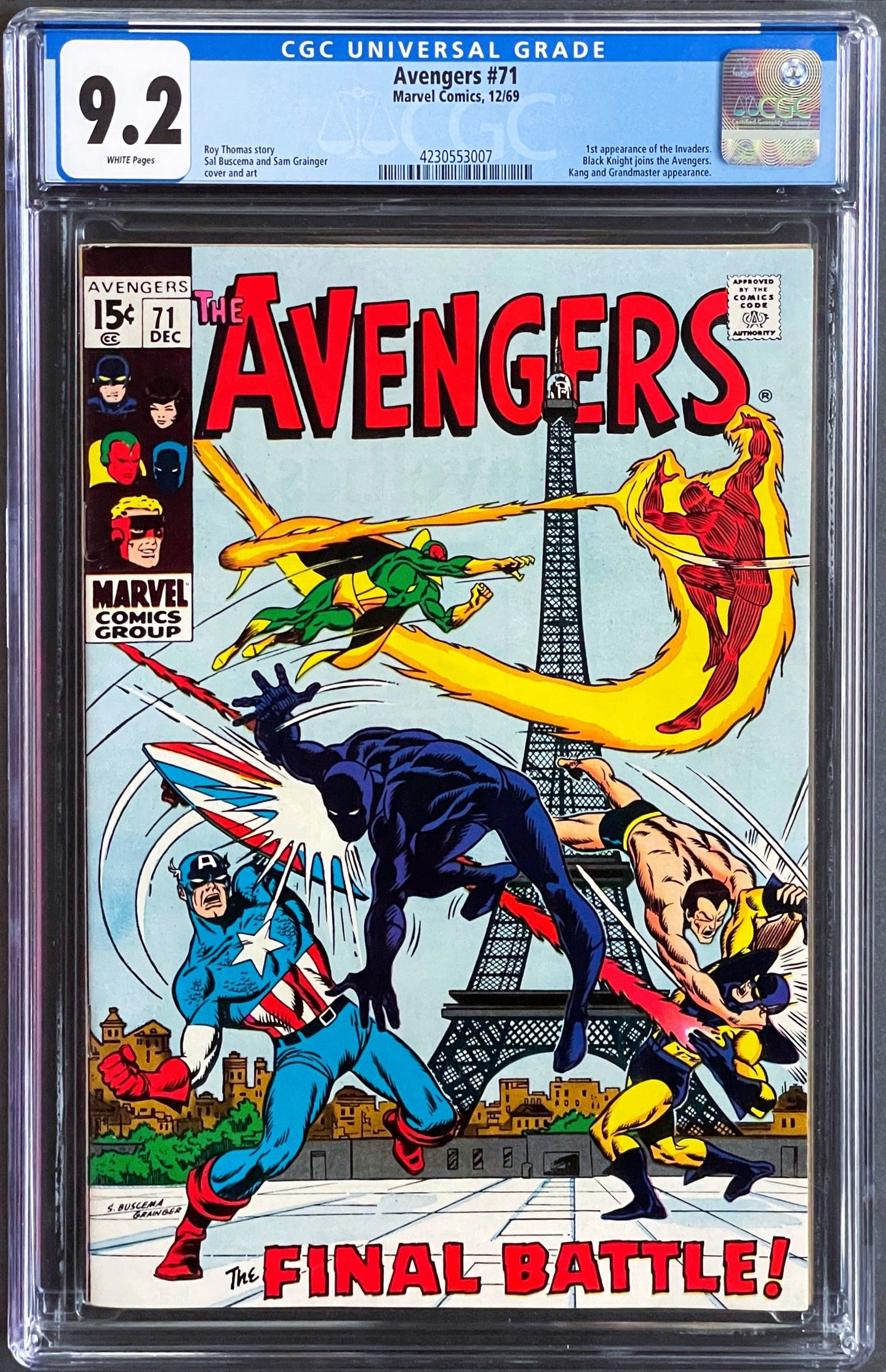 AVENGERS #71 CGC 9.2 WHITE PAGES 💎 1st INVADERS BLACK KNIGHT JOINS