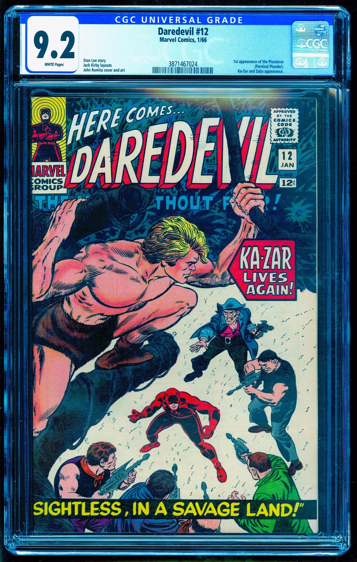 DAREDEVIL #12 CGC 9.2 WHITE PAGES 💎 1st PLUNDERER  2nd KA-ZAR