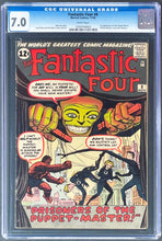 Load image into Gallery viewer, FANTASTIC FOUR #8 CGC 7.0 WHITE PAGES 💎 1st ALICIA MASTERS &amp; PUPPET MASTER