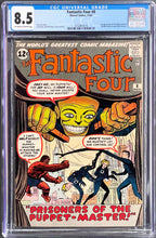 Load image into Gallery viewer, FANTASTIC FOUR #8 CGC 8.5 OW WHITE PAGES 💎 1st ALICIA MASTERS &amp; PUPPET MASTER