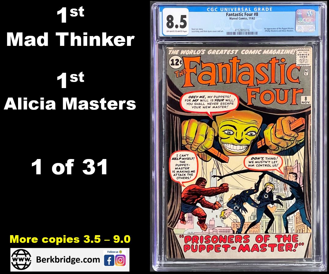 FANTASTIC FOUR #8 CGC 8.5 OW WHITE PAGES 💎 1st ALICIA MASTERS & PUPPET MASTER