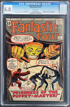 Load image into Gallery viewer, Fantastic Four #8 #15 #20 CGC 6.0 WHITE PAGES 💎 3 Key 1st Appearances Marvel Comics 1962 1963