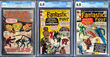 Load image into Gallery viewer, Fantastic Four #8 #15 #20 CGC 6.0 WHITE PAGES 💎 3 Key 1st Appearances Marvel Comics 1962 1963