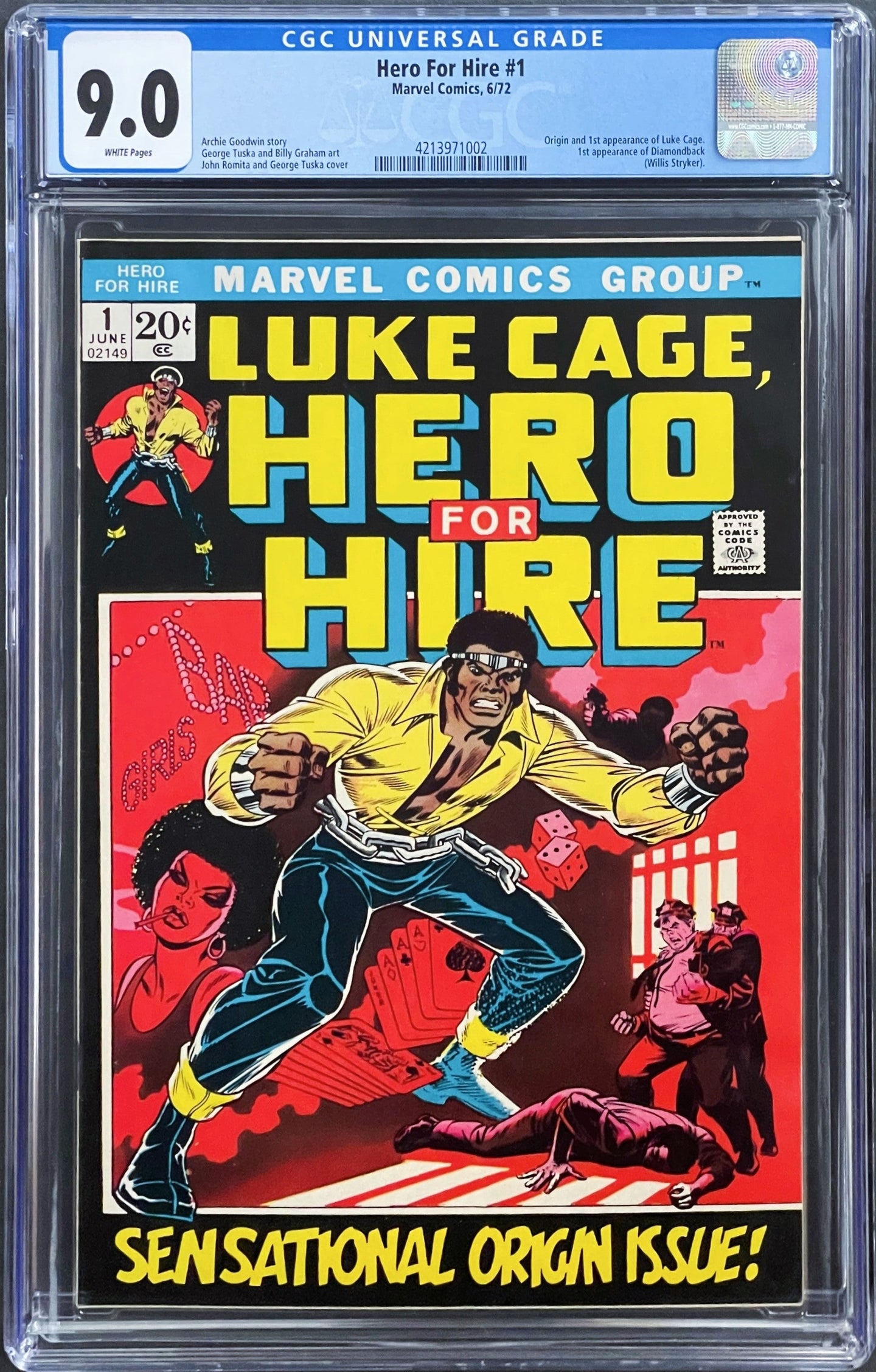 Hero for Hire #1 CGC 9.0 WHITE 1972 Marvel Comics 1st App Luke Cage (Unpressed)