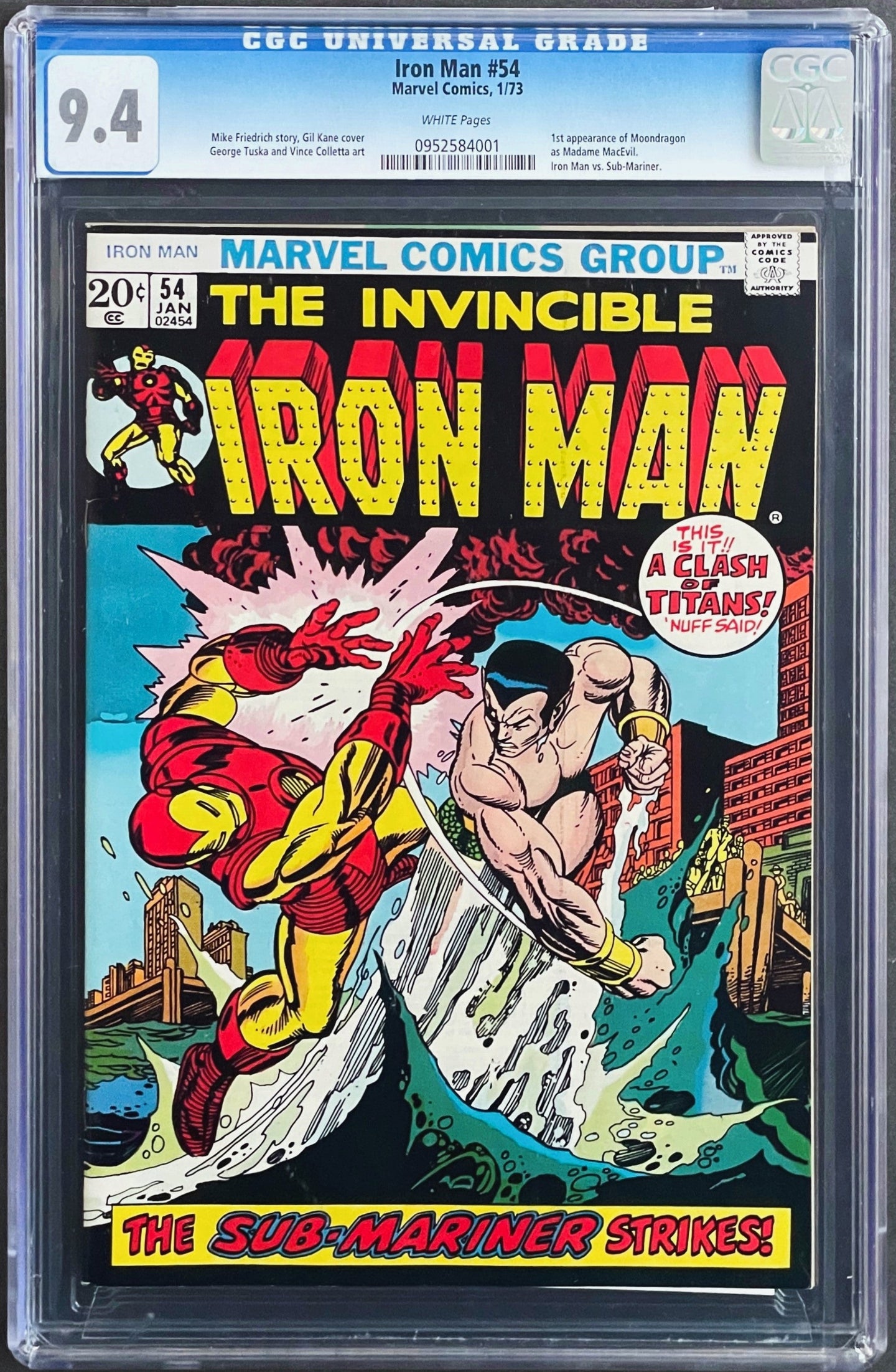 IRON MAN #54 CGC 9.4 WHITE PAGES 💎 1st MOONDRAGON (UNPRESSED)