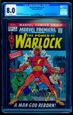 MARVEL PREMIERE #1 CGC 8.0 WHITE PAGES 💎 ORIGIN & 1st ADAM WARLOCK