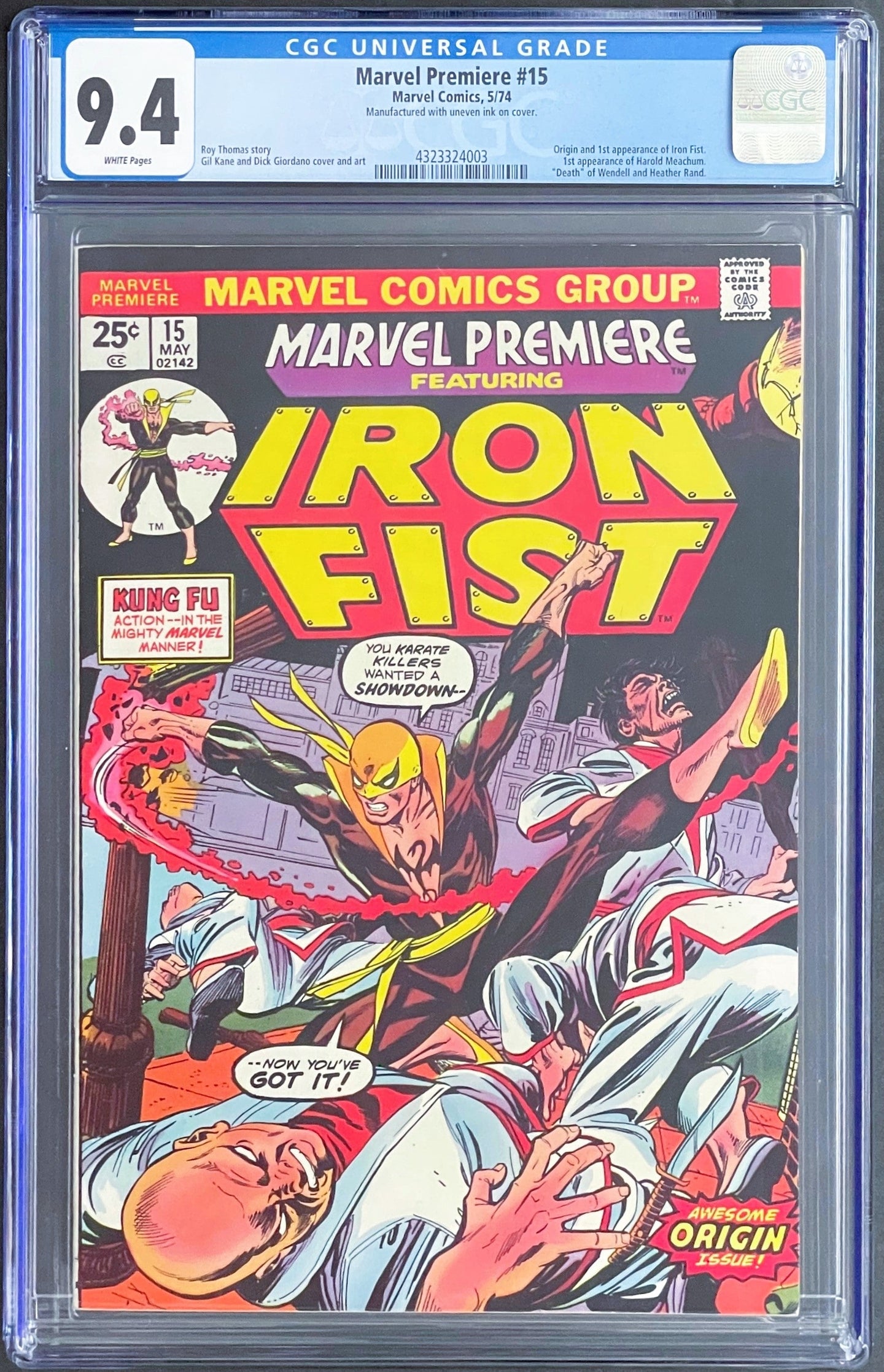 MARVEL PREMIERE #15 CGC 9.4 WHITE PAGES 💎 1 OF 1 PRINTING INK ERROR