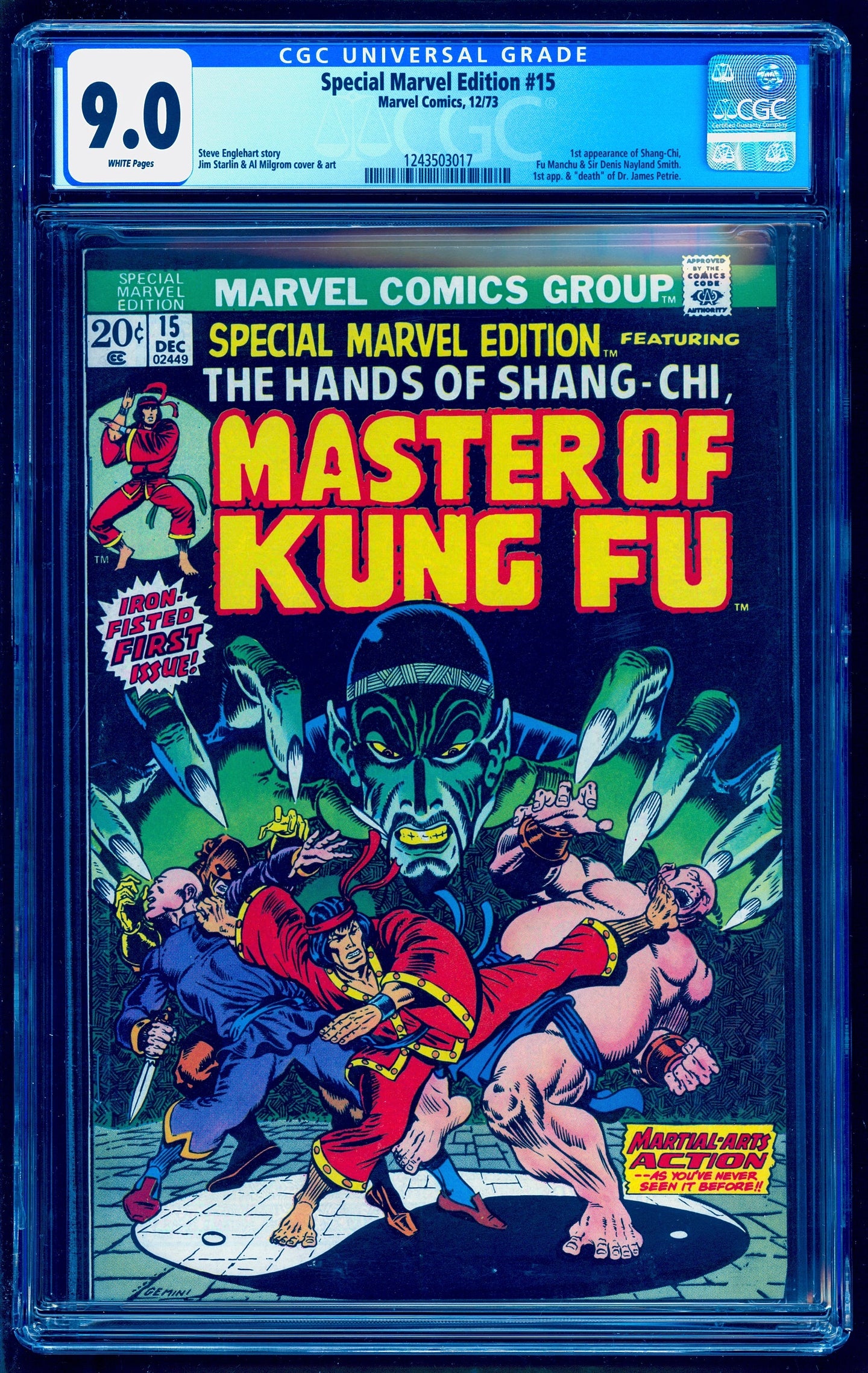 SPECIAL MARVEL EDITION #15 CGC 9.0 WHITE PAGES 💎 1st SHANG CHI MASTER OF KUNG FU