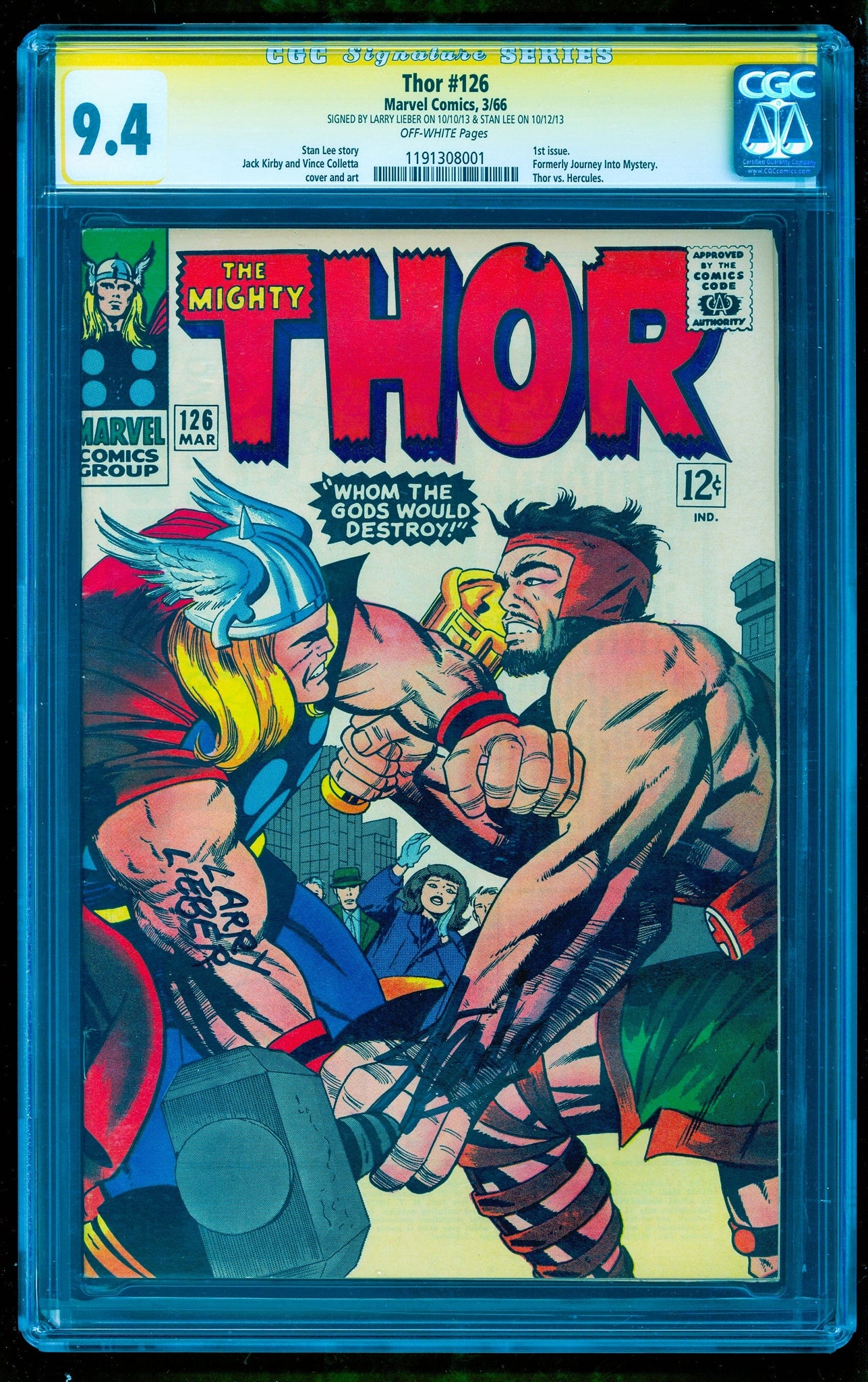 THOR #126 CGC 9.4 SS STAN LEE & LARRY LIEBER 💎 1 of 1 & TOP