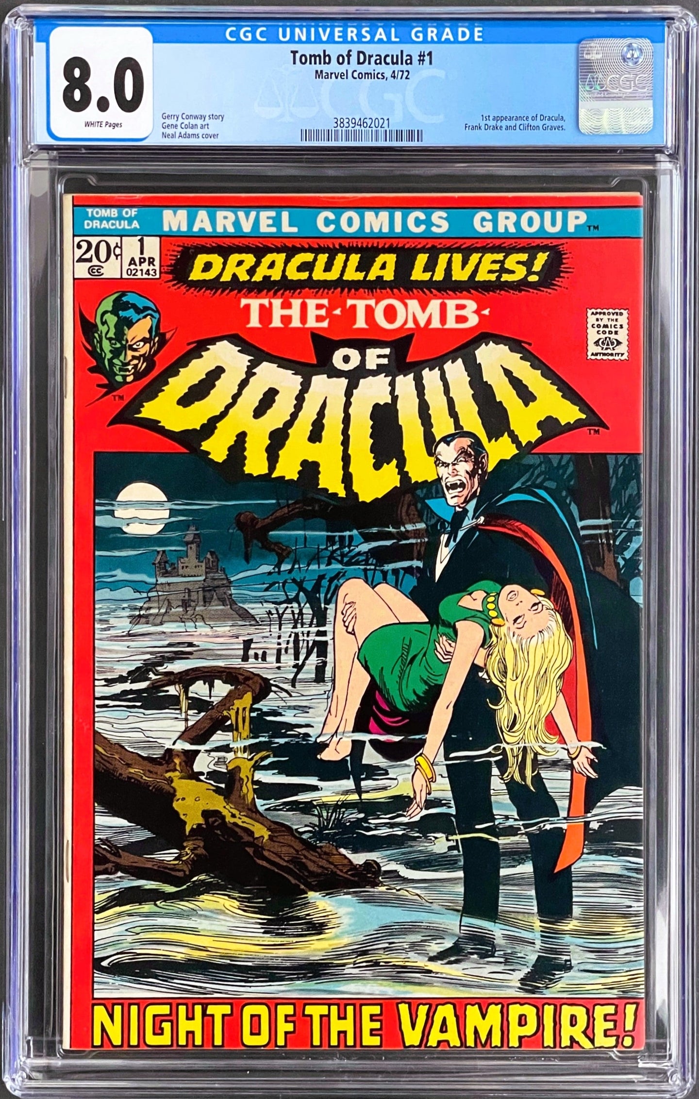 TOMB OF DRACULA #1 CGC 8.0 WHITE PAGES 💎 1st DRACULA (UNPRESSED)